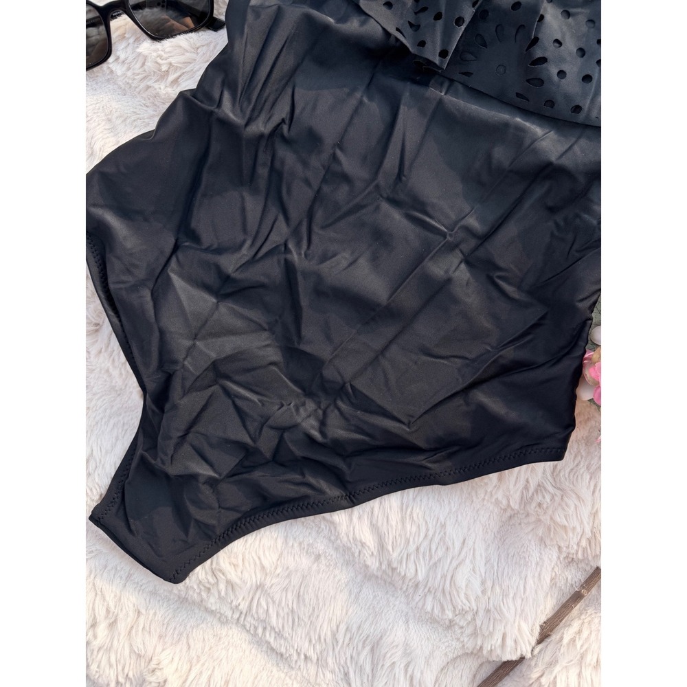 CUPSHE Black Off-Shoulder Ruffle One-Piece Swimsuit | NWT - SIZE L - Picture 5 of 8